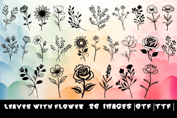 Leaves with Flower Font for Editorial Design
